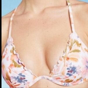 Orange Cream floral -underwire ruffle Criss Cross bikini top